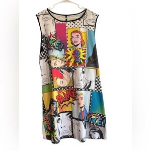 Poliana Plus Size 3X Pop Art Comic Print Sleeveless Swing Dress